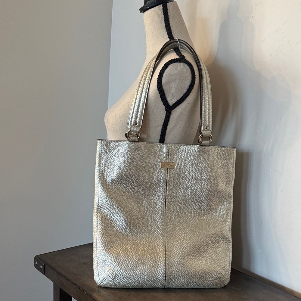 Cole Haan Village Pebbled Leather Metallic Muted Gold Tote Bag Everyday Handbag